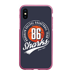 Чехол iPhone XS Max матовый Basketball sharks, цвет: 3D-малиновый