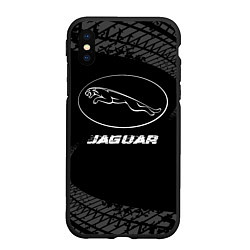 Чехол iPhone XS Max матовый Jaguar speed на темном фоне со следами шин, цвет: 3D-черный