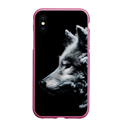 Чехол iPhone XS Max матовый Дымный волк, цвет: 3D-малиновый