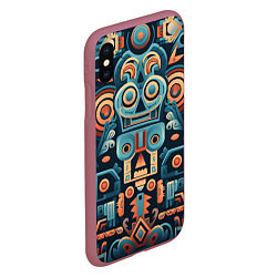Чехол iPhone XS Max матовый Симметричный абстрактный паттерн в ацтекском стиле, цвет: 3D-малиновый — фото 2