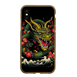 Чехол iPhone XS Max матовый Зеленый дракон, цвет: 3D-коричневый