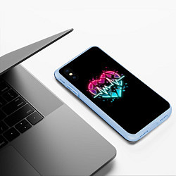 Чехол iPhone XS Max матовый Разбитое сердце с линией пульса со свечением, цвет: 3D-голубой — фото 2