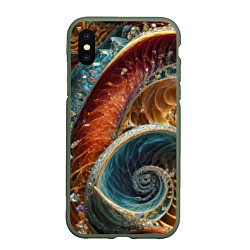 Чехол iPhone XS Max матовый Текстура спираль из кристалов, цвет: 3D-темно-зеленый