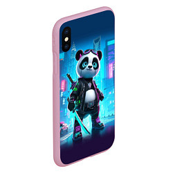Чехол iPhone XS Max матовый Панда кибер самурай в ночном Нью-Йорке, цвет: 3D-розовый — фото 2