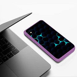 Чехол iPhone XS Max матовый Бирюзовый сквозь чёрные соты, цвет: 3D-фиолетовый — фото 2