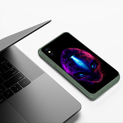 Чехол iPhone XS Max матовый UFO alien head, цвет: 3D-темно-зеленый — фото 2