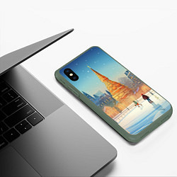 Чехол iPhone XS Max матовый Новогодняя елка на площади, цвет: 3D-темно-зеленый — фото 2