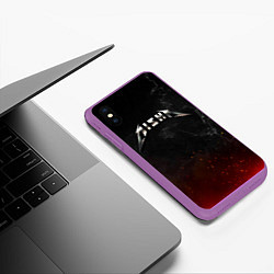 Чехол iPhone XS Max матовый Миша в стиле Металлика - искры и огонь, цвет: 3D-фиолетовый — фото 2