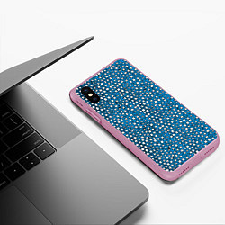 Чехол iPhone XS Max матовый Белые пузырьки на синем фоне, цвет: 3D-розовый — фото 2