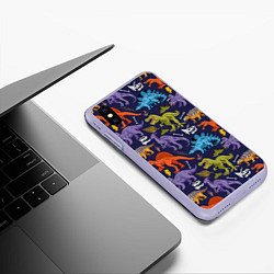 Чехол iPhone XS Max матовый Мультяшные динозавры, цвет: 3D-светло-сиреневый — фото 2