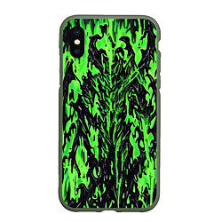 Чехол iPhone XS Max матовый Демонический доспех зелёный, цвет: 3D-темно-зеленый