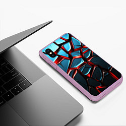 Чехол iPhone XS Max матовый Синие плиты с красными стеклами, цвет: 3D-сиреневый — фото 2