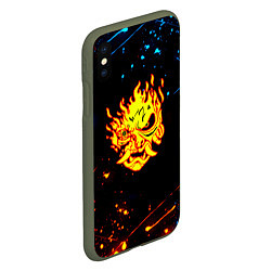 Чехол iPhone XS Max матовый Самурай киберпанк лого, цвет: 3D-темно-зеленый — фото 2