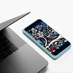 Чехол iPhone XS Max матовый Новогодние снегири на ветках, цвет: 3D-мятный — фото 2