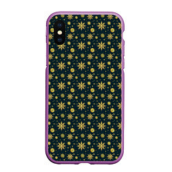 Чехол iPhone XS Max матовый Декоративные снежинки с золотым блеском, цвет: 3D-фиолетовый