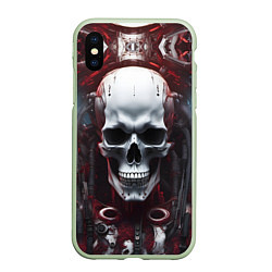 Чехол iPhone XS Max матовый Киберпанк череп с дреддами, цвет: 3D-салатовый