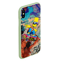 Чехол iPhone XS Max матовый Барт Симпсон на скейтборде на фоне стены с граффит, цвет: 3D-салатовый — фото 2