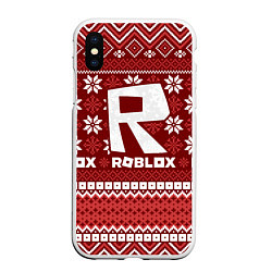 Чехол iPhone XS Max матовый Roblox christmas sweater, цвет: 3D-белый