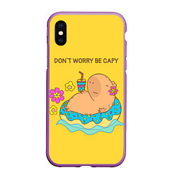 Чехол iPhone XS Max матовый Капибара dont worry be capy, цвет: 3D-фиолетовый