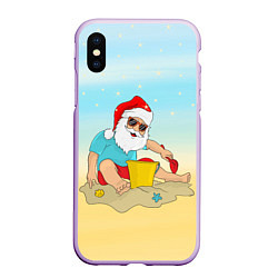 Чехол iPhone XS Max матовый Дед Мороз на море, цвет: 3D-сиреневый