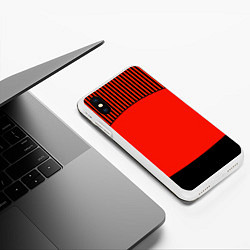 Чехол iPhone XS Max матовый Оранжево черный комбинированный узор в полоску, цвет: 3D-белый — фото 2