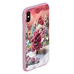 Чехол iPhone XS Max матовый Зимний закат новый год, цвет: 3D-розовый — фото 2