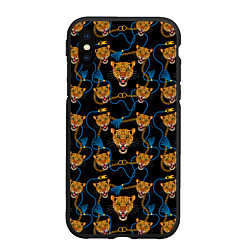 Чехол iPhone XS Max матовый Золотая цепь с леопардами, цвет: 3D-черный
