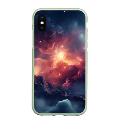 Чехол iPhone XS Max матовый Космические облака, цвет: 3D-салатовый