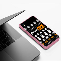 Чехол iPhone XS Max матовый Порнхаб - новогодний паттерн, цвет: 3D-малиновый — фото 2