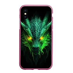 Чехол iPhone XS Max матовый Светящийся зеленый дракон 2024, цвет: 3D-малиновый