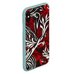 Чехол iPhone XS Max матовый Красно белый узор на чёрном фоне, цвет: 3D-мятный — фото 2