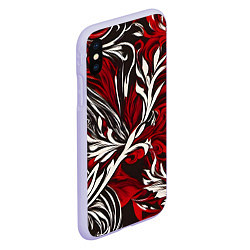 Чехол iPhone XS Max матовый Красно белый узор на чёрном фоне, цвет: 3D-светло-сиреневый — фото 2