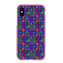 Чехол iPhone XS Max матовый Multicolored stripes, цвет: 3D-розовый