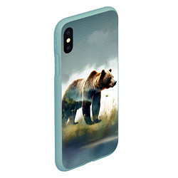 Чехол iPhone XS Max матовый Минималистичный пейзаж с медведем акварель, цвет: 3D-мятный — фото 2
