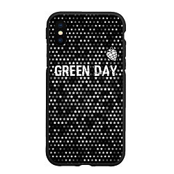 Чехол iPhone XS Max матовый Green Day glitch на темном фоне посередине, цвет: 3D-черный