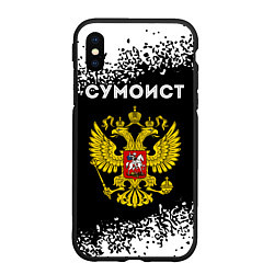 Чехол iPhone XS Max матовый Сумоист из России и герб РФ