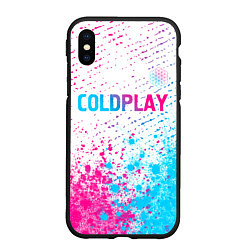 Чехол iPhone XS Max матовый Coldplay neon gradient style посередине, цвет: 3D-черный