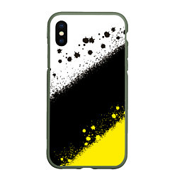 Чехол iPhone XS Max матовый Брызги желто-черных красок, цвет: 3D-темно-зеленый
