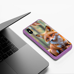 Чехол iPhone XS Max матовый Портрет лисы в осеннем лесу, цвет: 3D-фиолетовый — фото 2