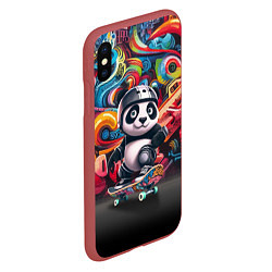 Чехол iPhone XS Max матовый Панда - крутой скейтбордист на фоне граффити, цвет: 3D-красный — фото 2