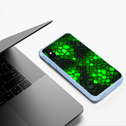Чехол iPhone XS Max матовый Зелёный трескающийся камень, цвет: 3D-голубой — фото 2