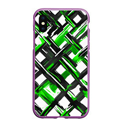 Чехол iPhone XS Max матовый Зелёные и чёрные мазки, цвет: 3D-фиолетовый