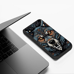 Чехол iPhone XS Max матовый Дикий волк с узорами, цвет: 3D-черный — фото 2