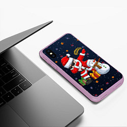 Чехол iPhone XS Max матовый Санта Клаус и снеговик, цвет: 3D-сиреневый — фото 2