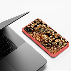 Чехол iPhone XS Max матовый Пейсли золотые узоры, цвет: 3D-красный — фото 2