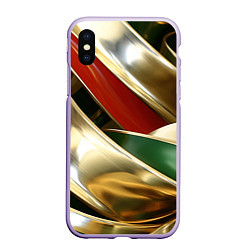 Чехол iPhone XS Max матовый Золотая абстракция с зелеными и красными вставками, цвет: 3D-светло-сиреневый