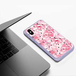 Чехол iPhone XS Max матовый Стая розовых фламинго, цвет: 3D-светло-сиреневый — фото 2