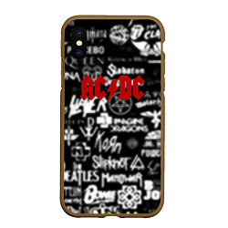Чехол iPhone XS Max матовый AC DC all logo band, цвет: 3D-коричневый