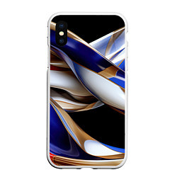 Чехол iPhone XS Max матовый Синие и белые волны абстракт, цвет: 3D-белый