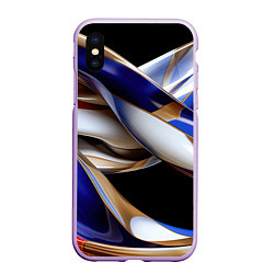 Чехол iPhone XS Max матовый Синие и белые волны абстракт, цвет: 3D-сиреневый
